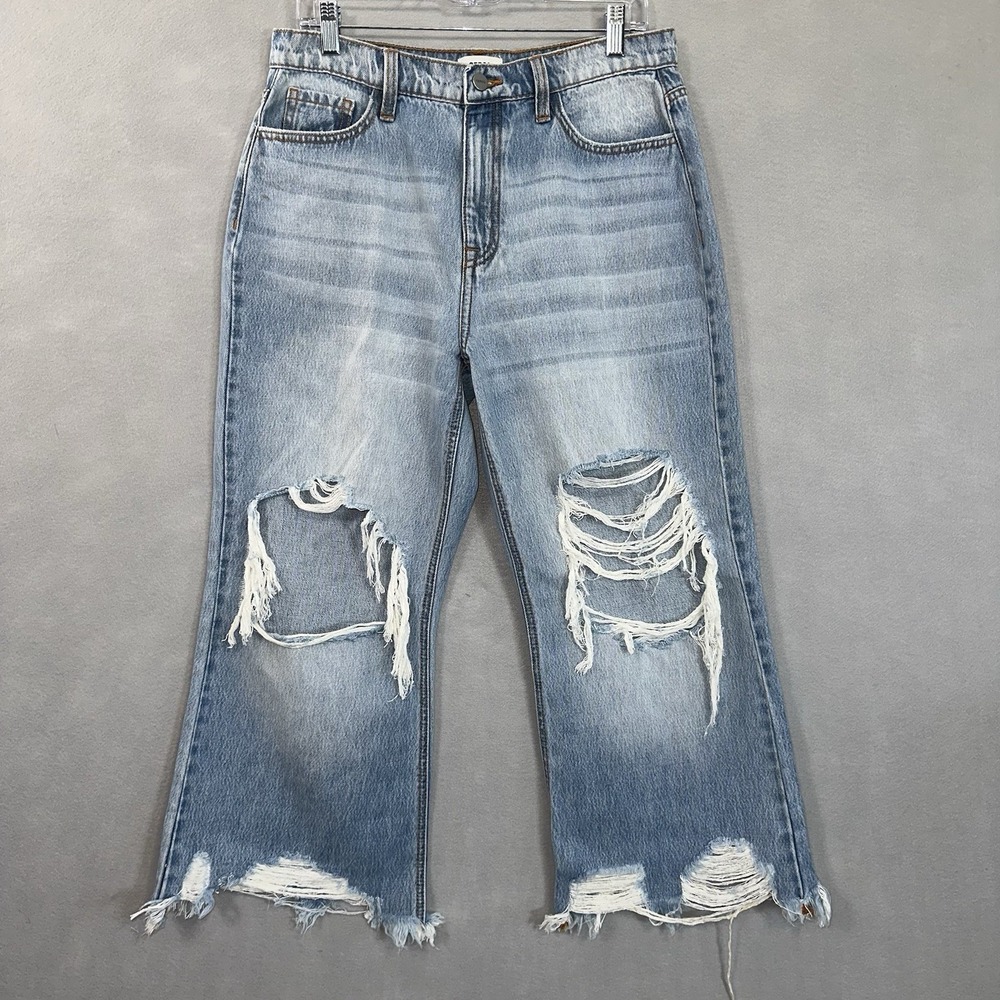 Ceros Super Wide‎ Leg Jeans Distressed Ripped Crop Grunge Women 30 (fits 32x25)